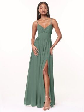 Azazie | Women’s Eucalyptus Green Zeya Twist-Front Chiffon Maxi Dress Sz A2 (S)